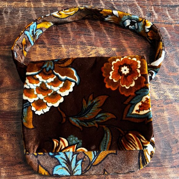 Vintage Handmade Velvet Bag With Brown Orange Blue Pattern - Picture 2 of 7
